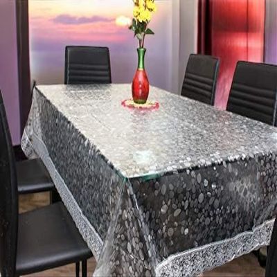 CASA-NEST PVC 3D Bubble Transparent Rectangle 6-8 Seater Dining Table Cover (60x90) stone003 (Silver Lace)