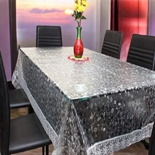 CASA-NEST PVC 3D Bubble Transparent Rectangle 6-8 Seater Dining Table Cover (60x90) stone003 (Silver Lace)