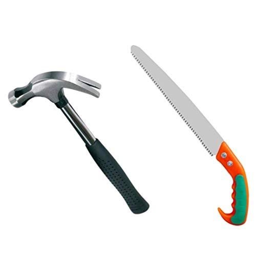 CTM TOOLS Combo of Steel Edge Sharpen Teeth Pruning Saw and Shock Proof 1/2lb Shaft Rubber Grip Claw Hammer