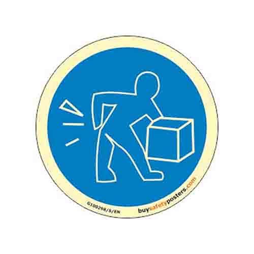 buysafetyposters.com - Lift Carefully Autoglow Sign - Glow In Dark Eco Vinyl Sticker - 300 mm DIA