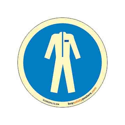 buysafetyposters.com - Mandatory Protective Clothing Autoglow Sign - Premium Quality Glow In Dark Eco Vinyl Sticker - 300 mm DIA