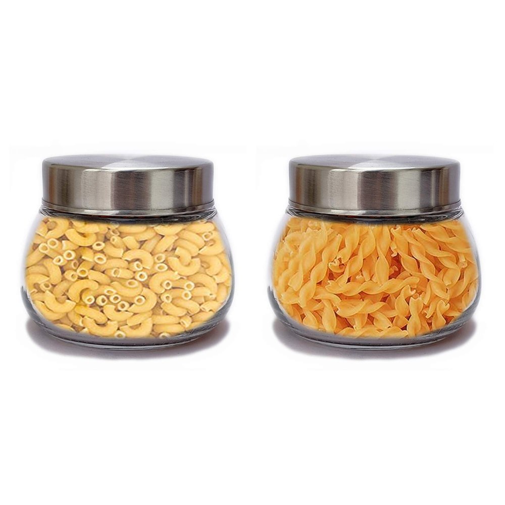 Brezzycloud Oval Shape 300ml Spice Glass Jars with Rustproof Steel Airtight Lid, Suitable to use in your Home Office, kitchen storage/Glass jars for kitchen, Glass jar for Gift (300ml) (Set Of 2)