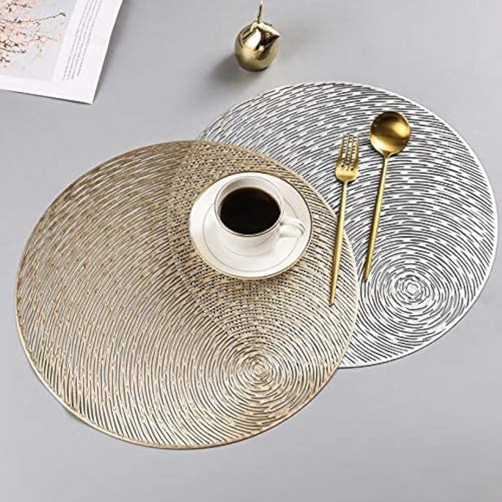 HomeCloud Polyester Round PVC Table Mat | Cutwork Design Dining Table Placemat for Dining, Dressing & Bedside Tables | Durable & Easy to Clean (Multi, Set of 2)