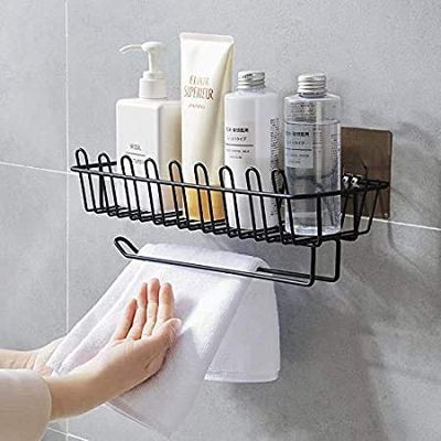 Zinley Self Adhesive Wall Hanging Shelves for Bathroom and Kitchen with Towel and Tissue Rack Stand, Wall Spice Rack Stand Stainless Steel Shower Caddy for Bathroom Storage Organizer