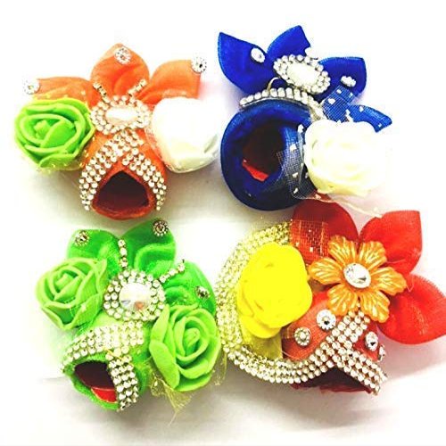 VRINDAVAN LADDU GOPAL TRADERS Traders Krishna Ji Cotton Turban Royal Handmade Pagdi/Mukut -Set of 4 (Number 5 Number 6)