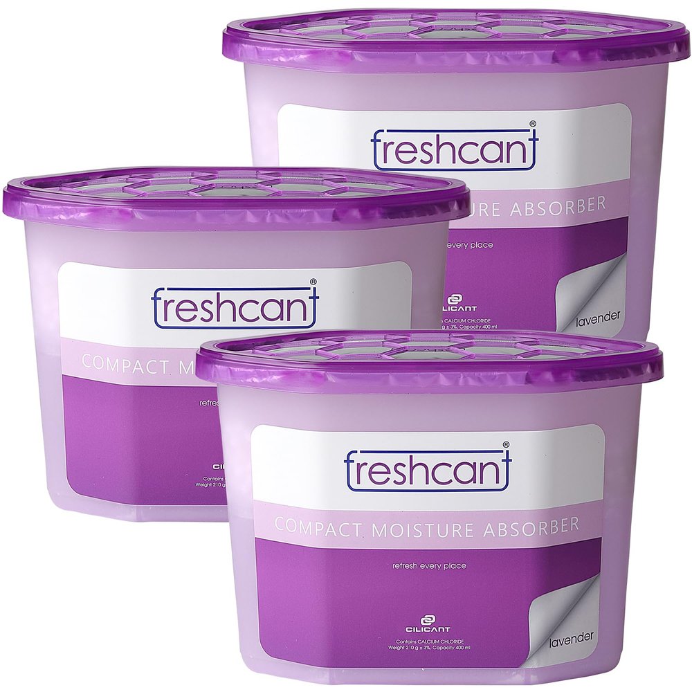 freshcant Compact Moisture Absorber Refresh Every Place, Dehumidifier for Wardrobe/Closets, Storage Compartment, Kitchen Cabinets, Cupboard, Almirah, Shoe Rack, Bathroom Uses, Weight: 400 ml, Lavender