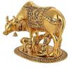 AIVIK Oxidised Figurine Decorative Gift Item (Colour Gold) Idol Showpiece in Brass Like Metal for Home Dcor Kamdhenu Cow and Calf with Krishna (Medium, Gold) view 2