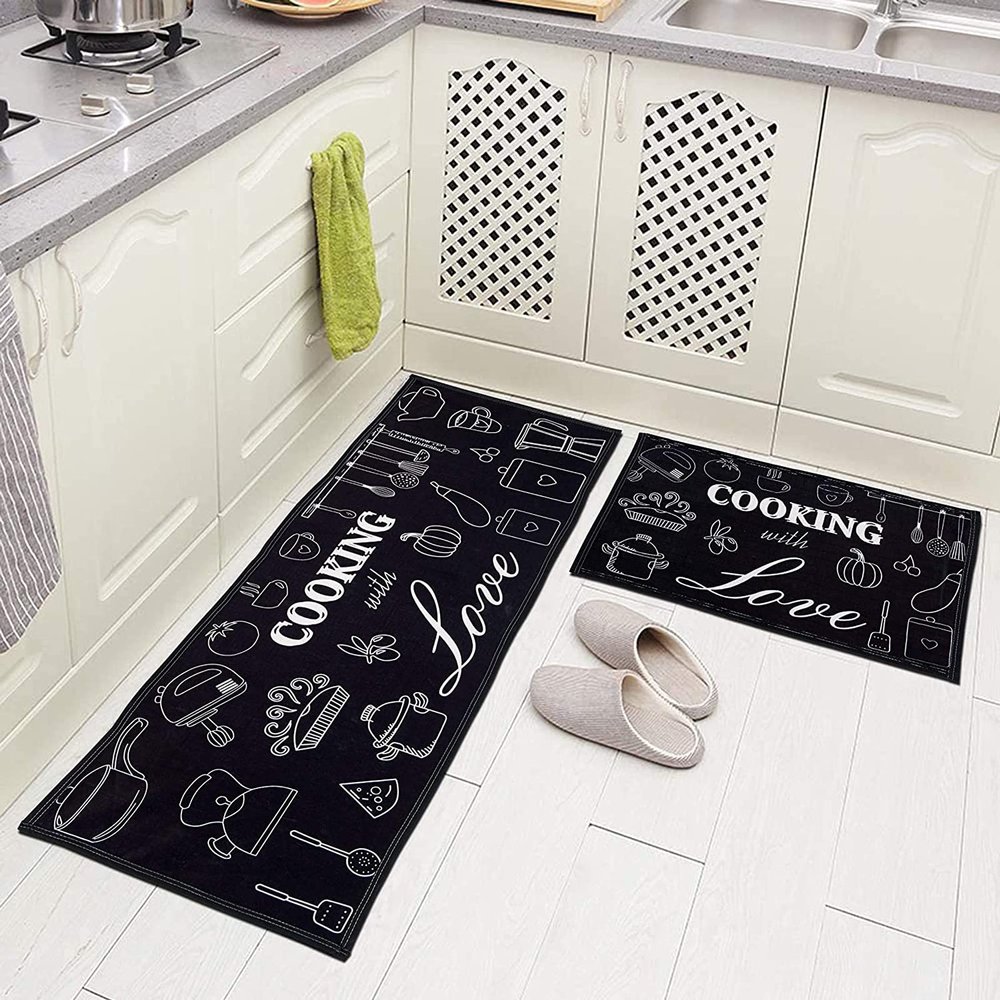 AAZEEM Kitchen Floor Mat & Runner with Anti Skid Backing, Set of 2 (40 x 120 & 40 x 60 cm)