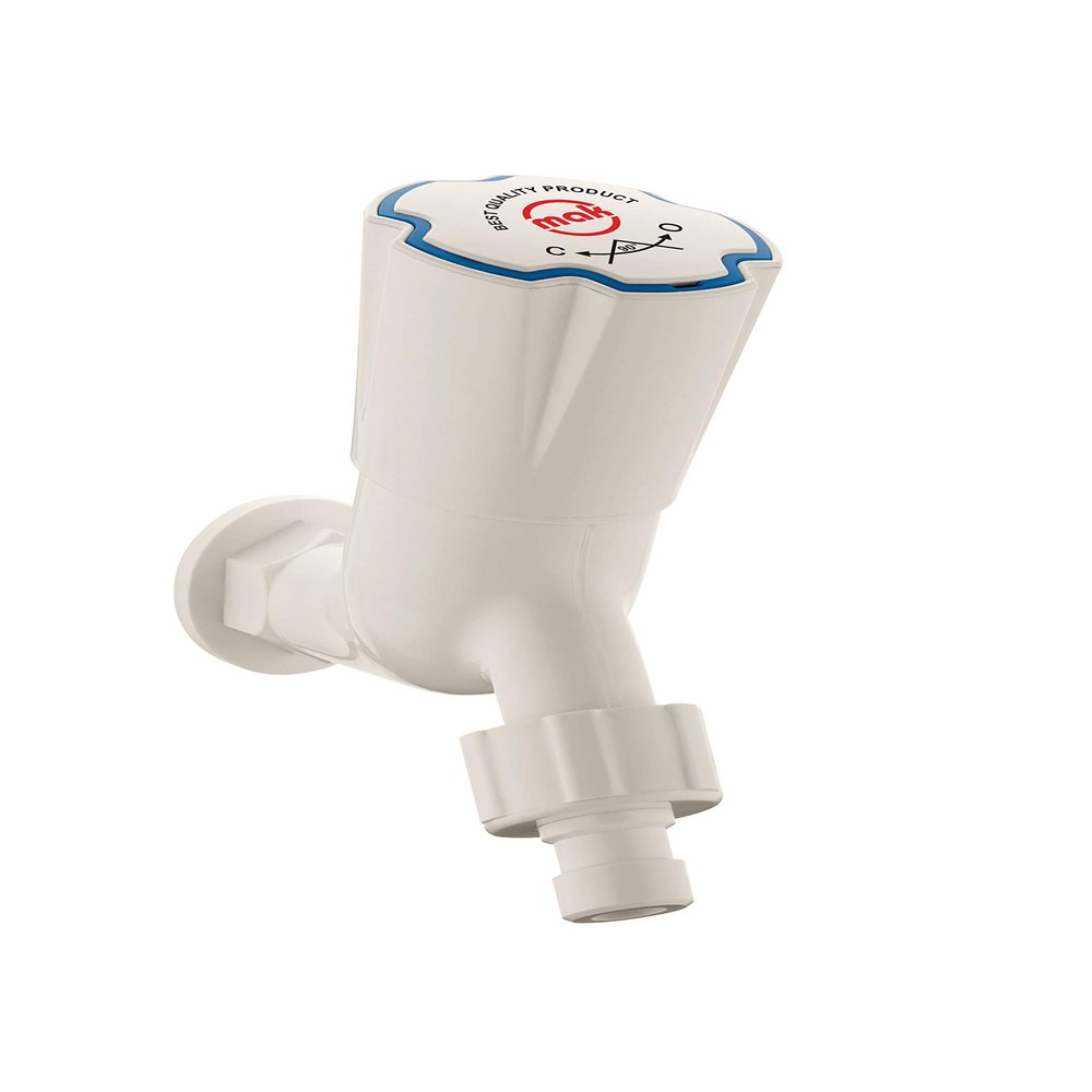 Nixnine Mak PTMT Washing Machine Bib Cock Tap with ABS Flange and Water Saving Adapter 1/2 Inch Thread/for Bathroom washbasin (Ivory) Pack of 4