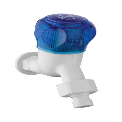 Nixnine Mak ABS Washing Machine Bib Cock Tap with ABS Flange and Water Saving Adapter 1/2 Inch Thread for Hot & Cold Water Bathroom Washing Kitchen (White & Blue) Pack of 1