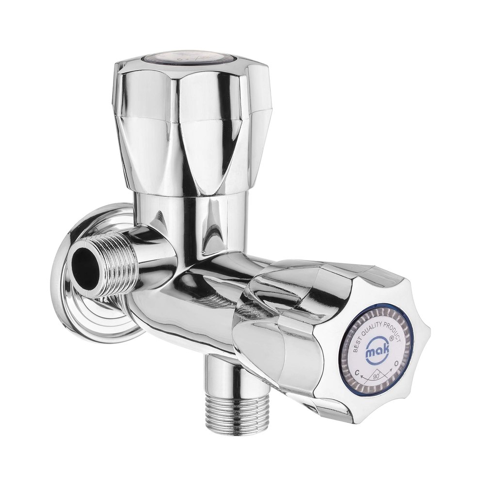 Nixnine Mak ABS Plastic 2 Way Angle Water Tap 1/2 Inch Thread for Hot & Cold Water Kitchen, Bathroom Wash, Washing Kitchen, 1/2 Inch Thread (C P) Pack of 2, Chrome