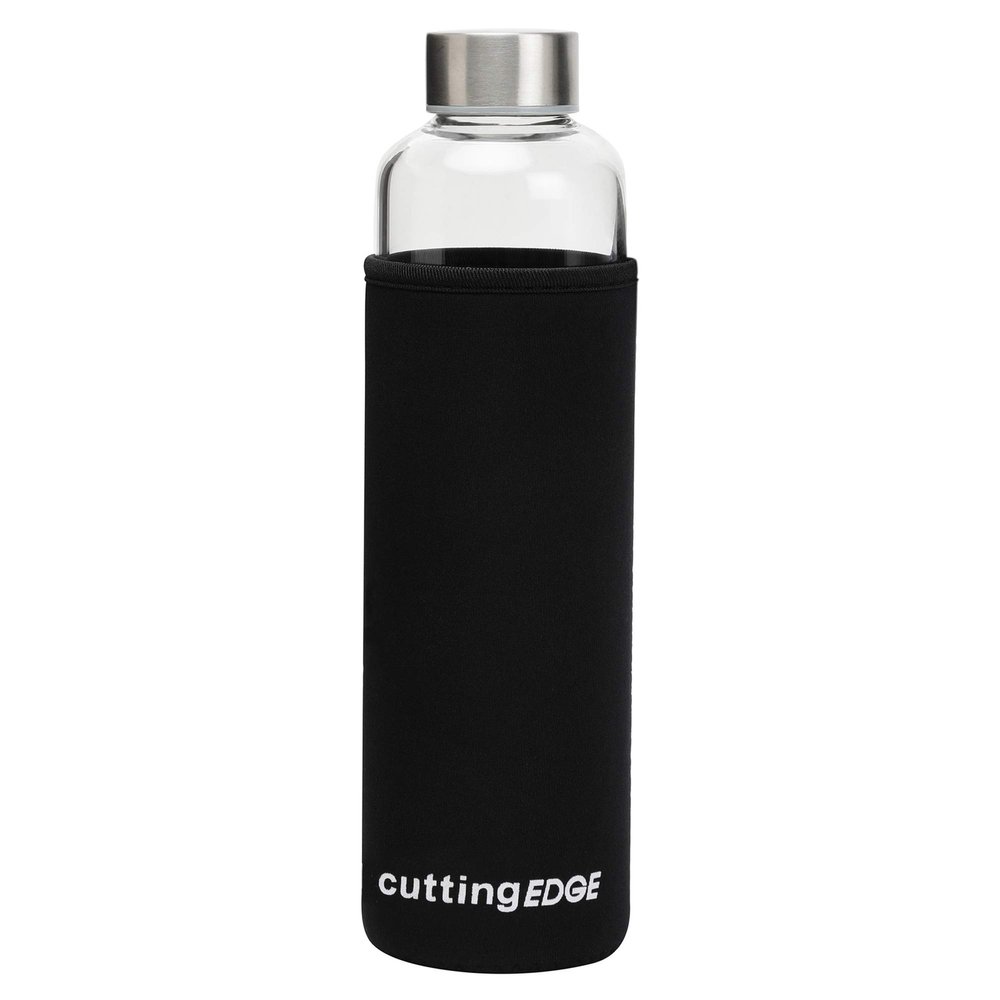 Cutting EDGE 500ml Borosilicate Round Glass Water Bottle Set of 1 with Black Portable Carrying Sleeve for School, Home, Office, Travel, Sport, Yoga, Gym, Hot, Cold Drinks