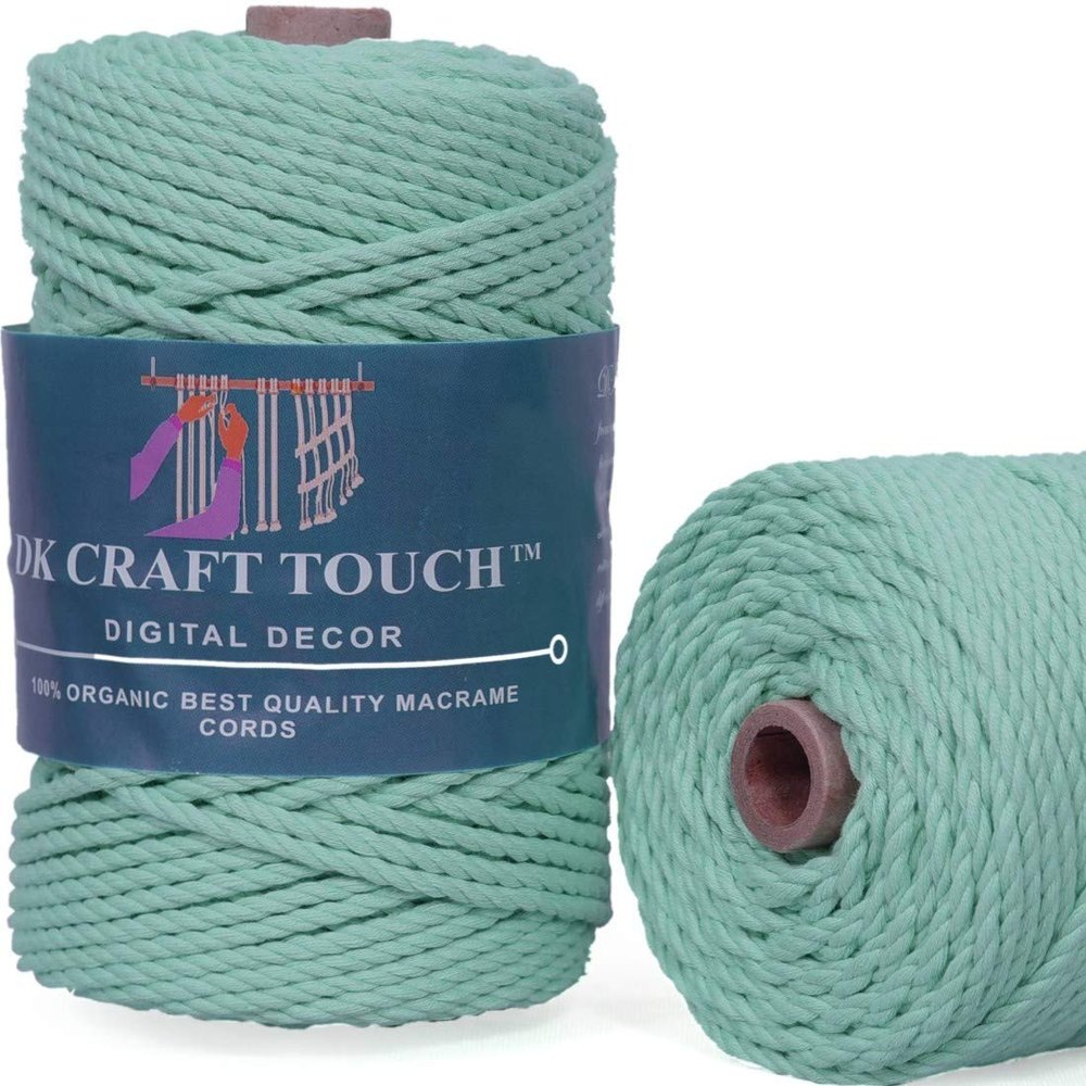 DK Craft Touch Twisted Macrame Pure Cotton Cord for Macrame DIY and Other Projects (Water Green, 4 mm 100 metre)