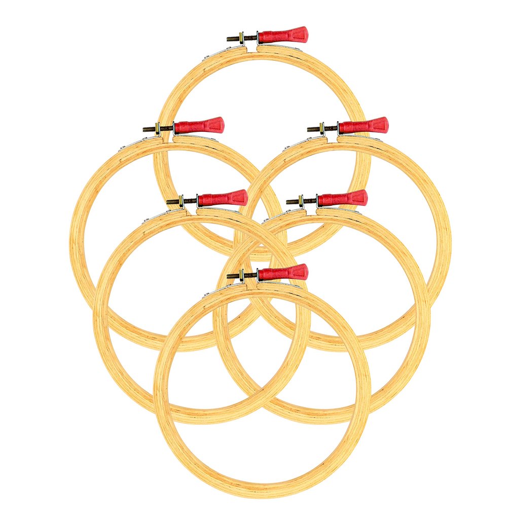 Elegant Casa Wooden Embroidery Hoop Ring Frame Set of 4inch X 6 Pcs for Cross Stitch Craft, Sewing Tool, Adjustable Handy Sewing Circle for Needle Art & Design Size 4 Inch, Total 6pcs