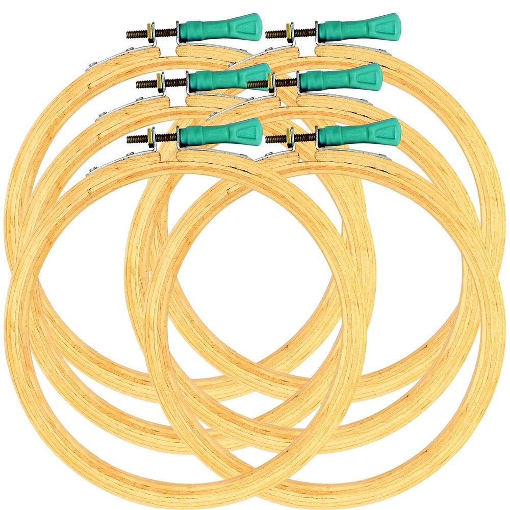 Elegant Casa Wooden Embroidery Hoop Ring Frame for DIY Embroidery Cross Stitch Craft, Sewing Tool, Adjustable Handy Sewing Circle for Needle Art and Design Size 8 Inch, 6pcs Set