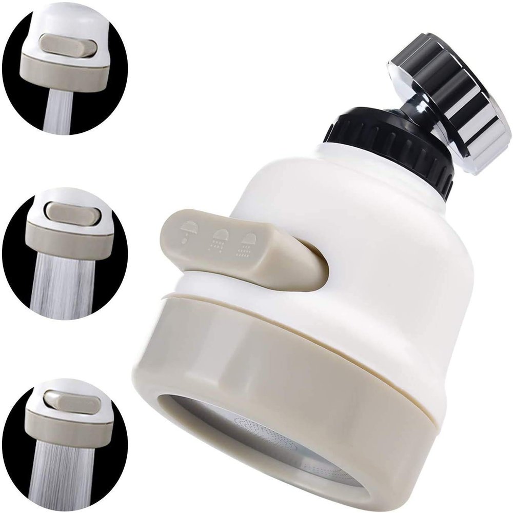 OANGO 360 Rotatable Flexible Kitchen Tap Head Movable Sink Faucet ABS Sprayer Removable Anti-Splash Adjustable Filter Nozzle Swivel Water Saving (White & Beige)