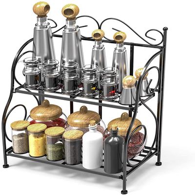 Craftize Mstore 2-Tier Space Saving Foldable Iron Spice Shelf Rack | Multipurpose Kitchen Organizer  Black | 11.6 x 6.1 x 14.4 Inches