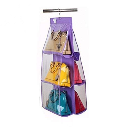 GOLKIPAR 6 Pocket Pouch Hanging Handbag Organizer Clear Purse Bag Collection Storage Holder Wardrobe Closet Space Saving Fabric for Living Room Bedroom Cupboards Bathroom Home Use (multi)