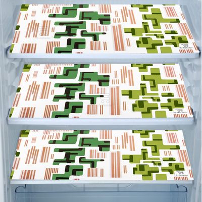 E-Retailer Waterproof PVC Refrigerator Drawer Mats/Multipurpose Mats/Fridge Mats Set of 3 Pcs (Color-Geometric Green, 17.5X11.5 Inches)