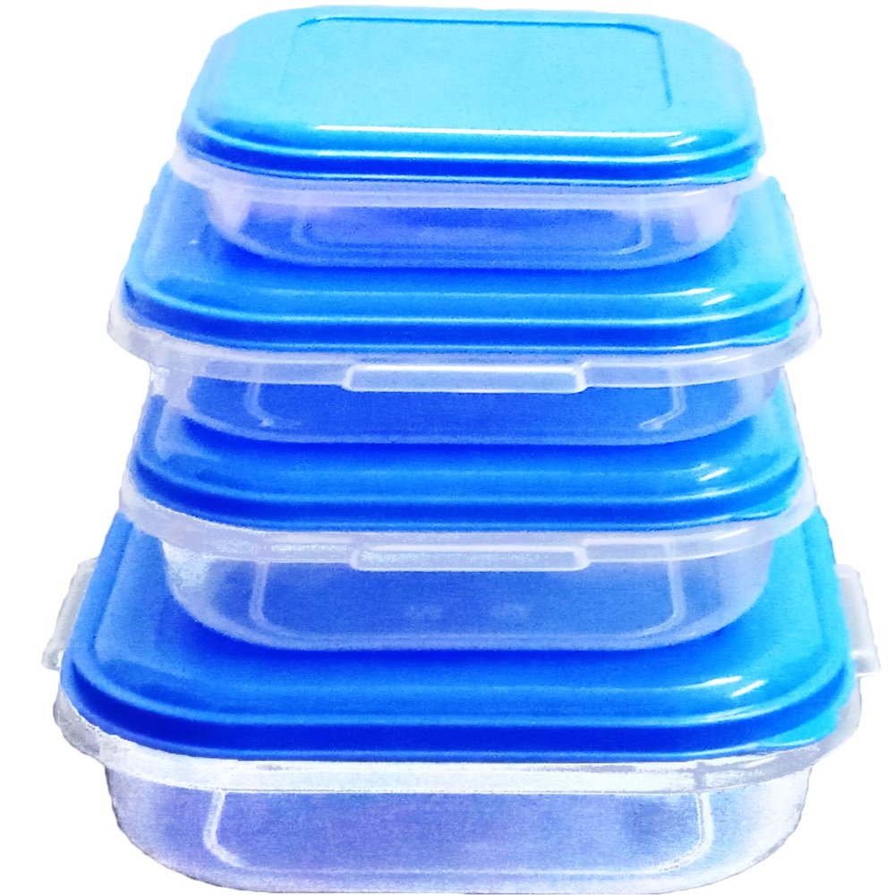 Fresco Square Microwave Safe Container Set, Utility Box. 2000 ml, 1000 ml, 800 ml,400 ml (Pack of 4) (Blue)