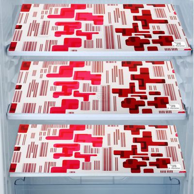 E-Retailer Waterproof PVC Refrigerator Drawer Mats/Multipurpose Mats/Fridge Mats Set of 3 Pcs (Color-Geometric Red, Size-17.5X11.5 Inches)
