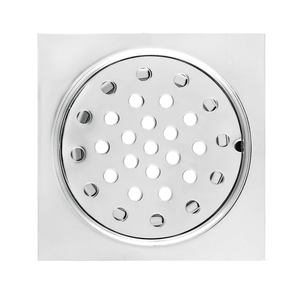 New Ware Square 6 x 6 Inch Stainless Steel Bathroom Jali with Trap, Chrome Finish Floor Drain Grating for Efficient Water Drainage