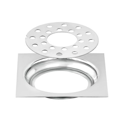 NEW WARE Square 6x6 Inch Stainless Steel Bathroom Jali/Trap Floor Drain with Center Hole and Chrome Finish Water Drain Grating