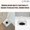 NEW WARE Square 6x6 Inch Stainless Steel Bathroom Jali/Trap Floor Drain with Center Hole and Chrome Finish Water Drain Grating view 2