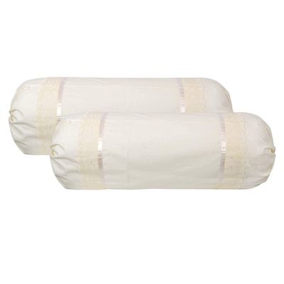 VHC 100% Cotton Lace Bolster Cover 30 * 30 Pack of 2 (Off- White)