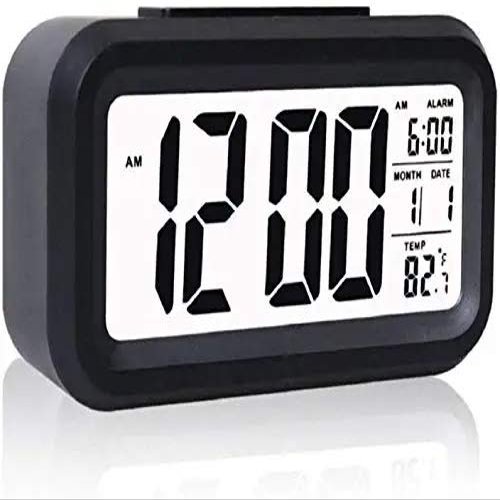 Eshoppyzon Digital Smart Backlight LCD Display Automatic Sensor, Date and Time, Temperature Plastic Alarm Clocks Heavy Sleepers Kids, Student, Bedroom, Office,Travel (Multicoloured)