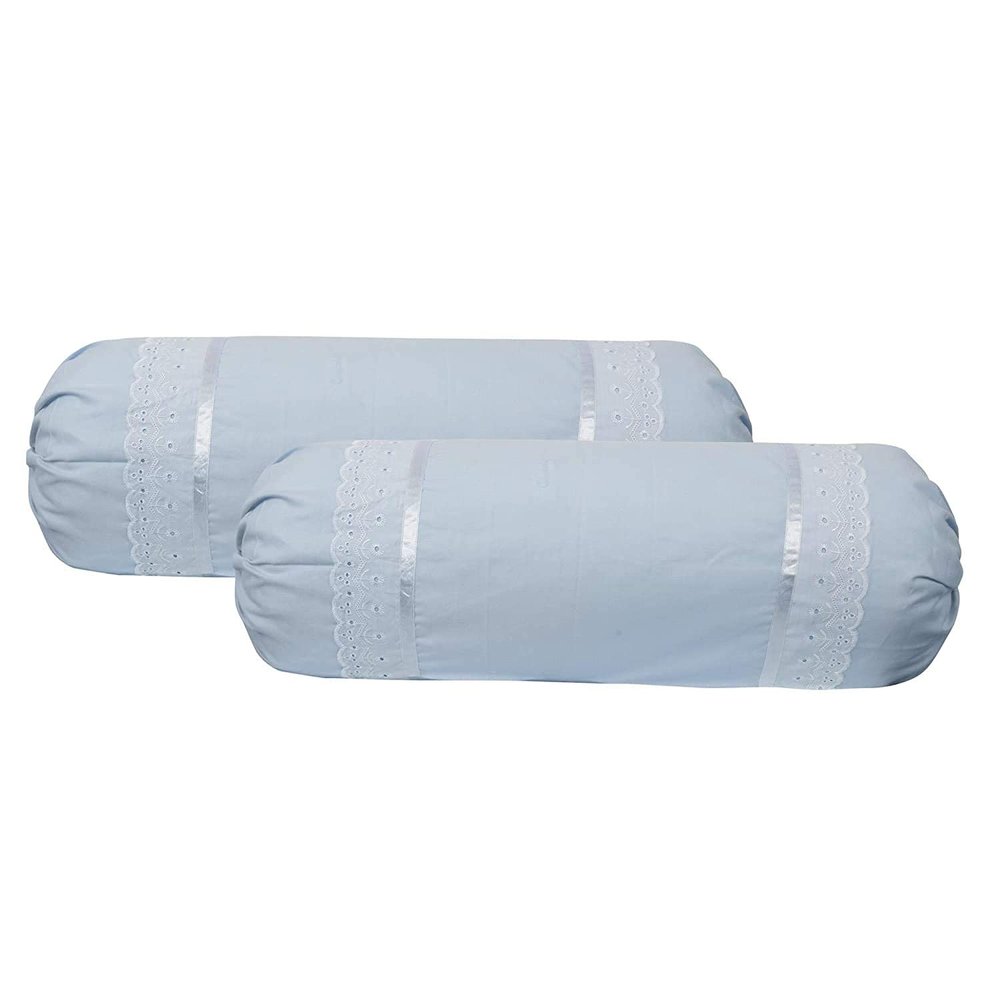 VHC 100% Cotton Lace Bolster Cover 30 * 30 Pack of 2 (Sky Blue)