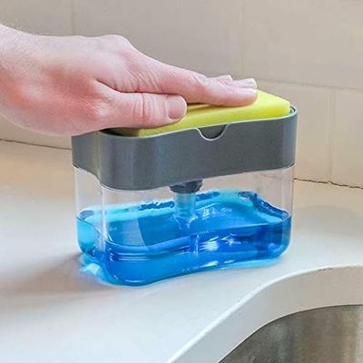 Vroxy ABS Plastic Soap Pump Dispenser with Holder 13 Ounces Press Compact Storage for Dish Soap Lotion and Sponge (Large, 380 Ml Capacity, Multicolour)