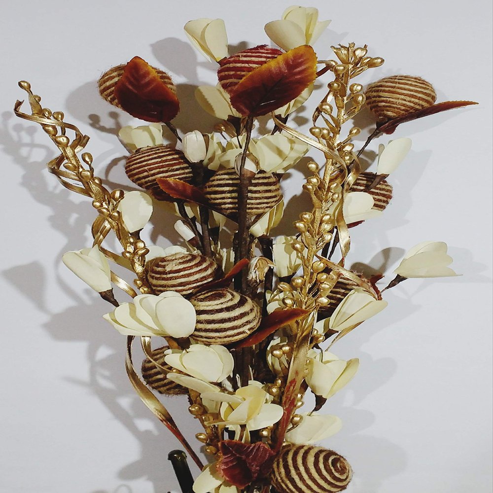 Bunch of Handmade Dry Palm Leaf Artificial Flowers, Moti Sticks, Jute Thread Balls and Dry Palm Leaves Filler, 50cm Bunch, Multicolor, Set of 1