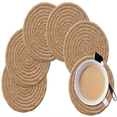 PartyStuff Jute Hand Braided Rustic Vintage Tea Coaster for Dining Table, Bedside Table, Tea Coaster, Chatni/Suacer mat, Decoration mat (Round, Pack of 12, 4x4 inches, Beige)
