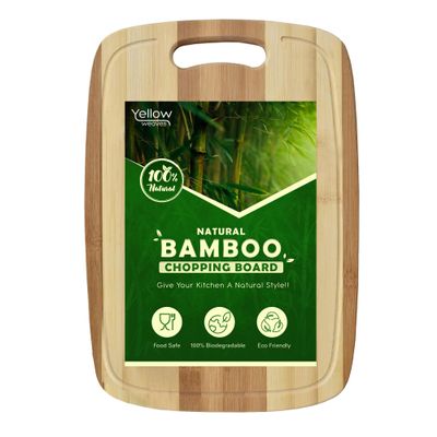 Yellow Weaves Large Bamboo Wood Chopping Board (24 x 34 CM, 2 CM Thickness) Cutting Board with Juice Groove for Vegetables, Fruits, for Kitchen Use, Eco Friendly, BPA Free, Anti Microbial