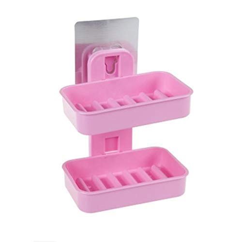 nunki trend ABS Plastic Bathroom Shelves and Racks Double Layer Soap Box Suction Rack Hanging Tray (Multi Colour, Medium)