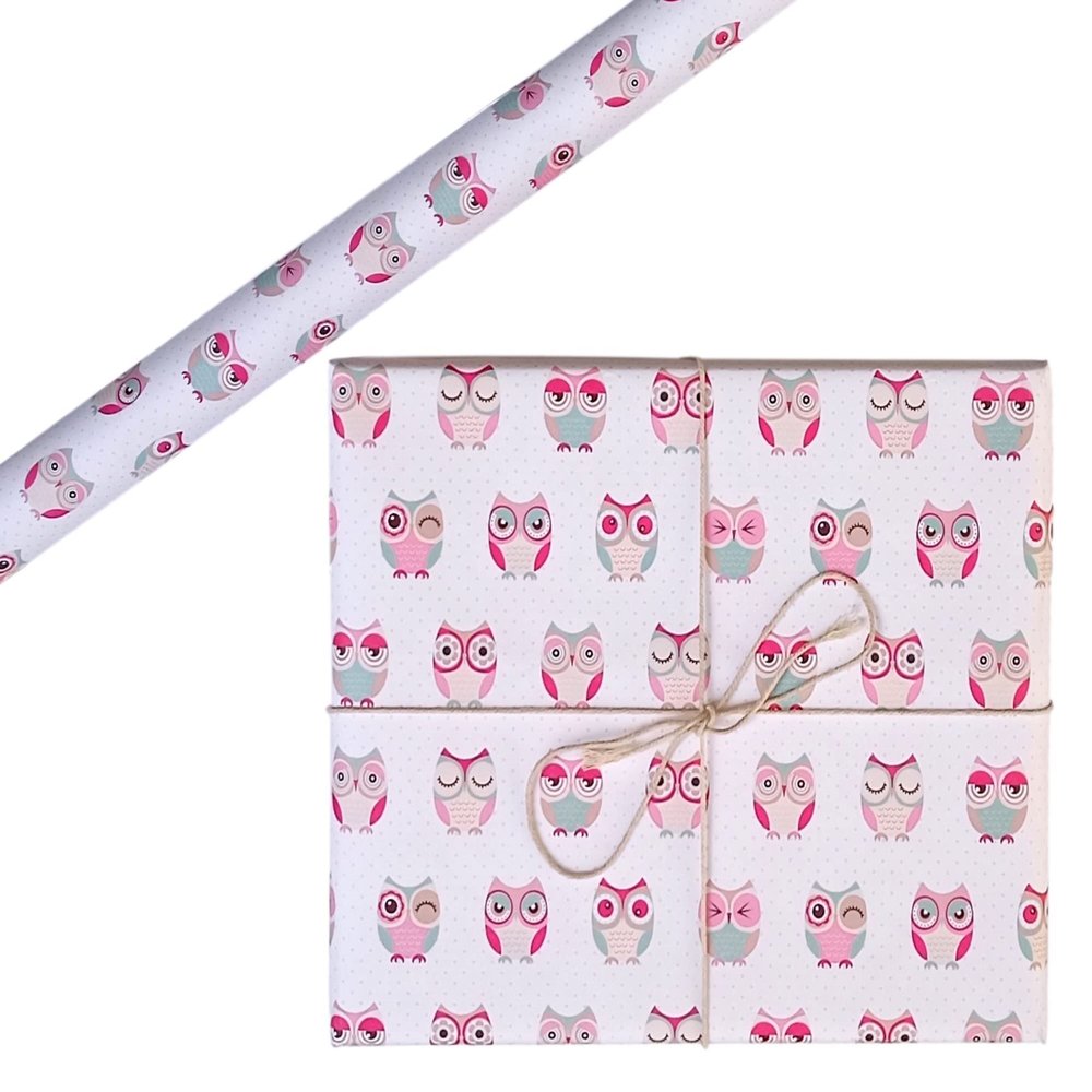 aakar Pack Of 5, Gift Wrapping Paper Sheet For Birthday,Hoot Hoot Owls - White,Pink