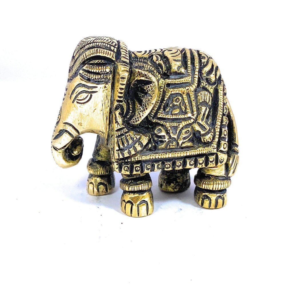 Vyomika Decor Brass Maharaja Elephant Showpiece| Handmade Brass Murti Handicrafts|Unique for Gift and Home and Office Decoration and Temple Worship|Size 1.8 Inche