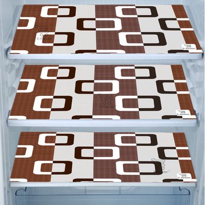 E-Retailer Waterproof PVC Refrigerator Drawer Mats/Multipurpose Mats/Fridge Mats Set of 3 Pcs (Color-Geometric Brown, Size-17.5X11.5 Inches)