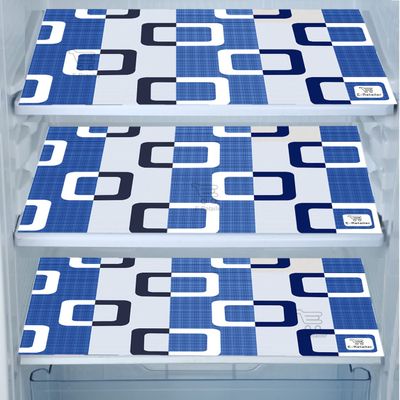 E-Retailer Waterproof PVC Refrigerator Drawer Mats/Multipurpose Mats/Fridge Mats Set of 3 Pcs (Color-Geometric Blue, Size-17.5X11.5 Inches)