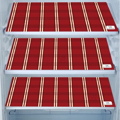 E-Retailer Waterproof PVC Refrigerator Drawer Mats/Multipurpose Mats/Fridge Mats Set of 3 Pcs (Color-Stripes Red, Size-17.5X11.5 Inches)