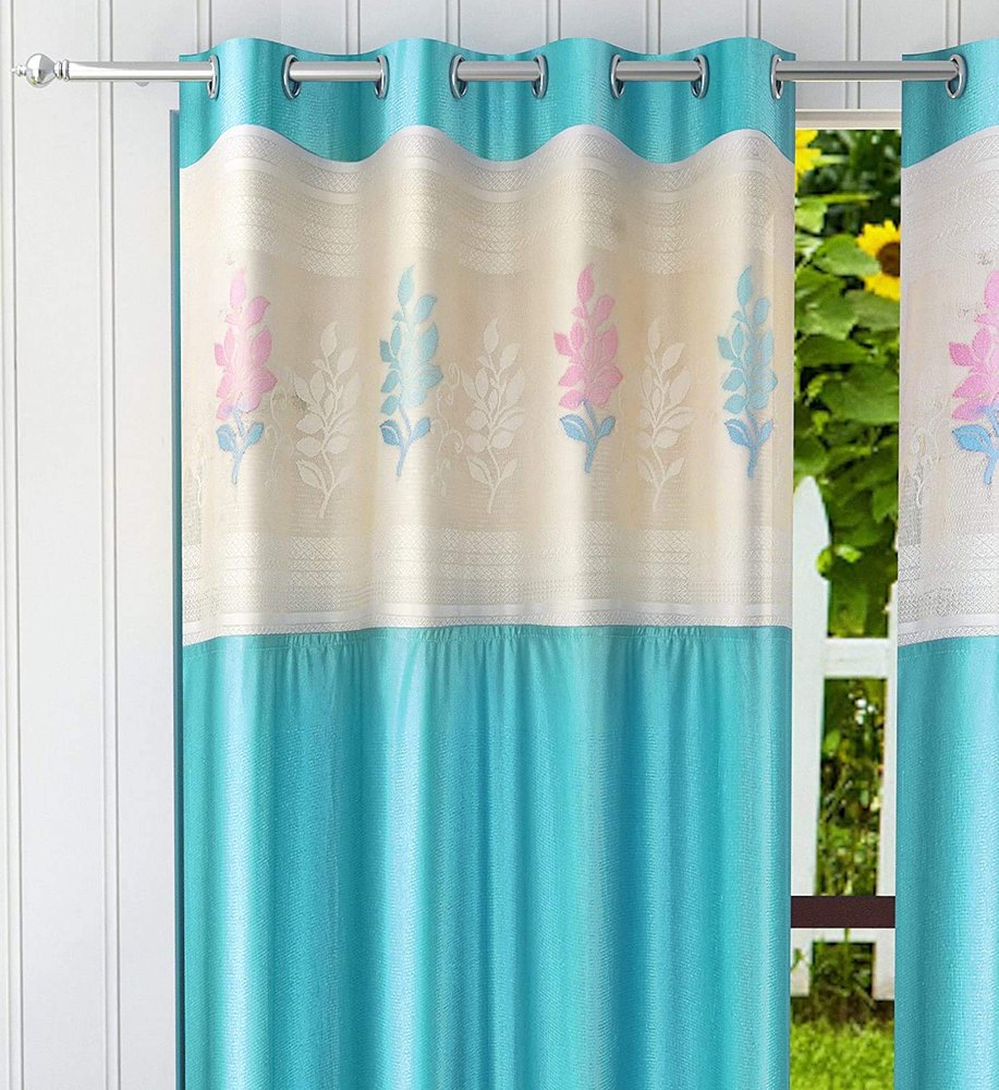 ZYFOX HOME 1 Piece Floral Net Polyester Curtains for Long Door 9 Feet, Aqua (Aqua, Long Door 9 Feet)