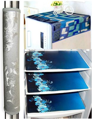 ZITIN Combo of Fridge/Refrigerator Top Cover, 1 Handle Cover and 3 Fridge Mats - Standard Size; -Set of 5 Pieces-Multicolor
