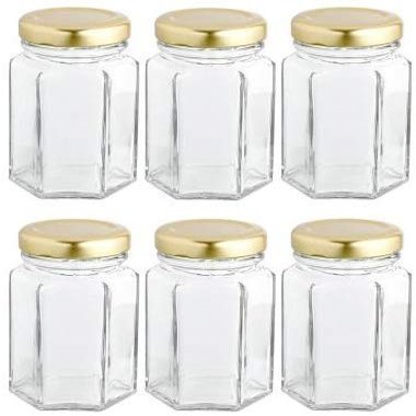 Rudra Villa -Pack of (6) Hexagon Shape Glass Jar and Container (500 ml) with Rust Proof Air Tight Lid