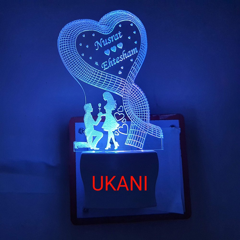 UKANI acrylic 3D Customize Couple Name in Heart with Propose Couple Color Changing 3D Illusion LED Night Lamp for Bedroom (Multicolour) Design Night Lamp for Bedroom/Valentines Day/Birthday