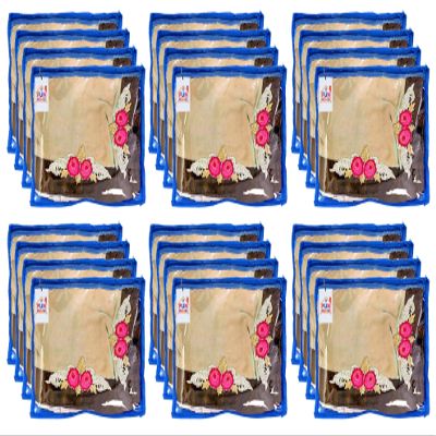 Fun Homes 24 Pieces Transparent Non Woven Single Saree Cover Bag with Zip | Floral Embroidery Saree Organiser for Wardrobe | Suit Cloth Storage Bags | Daily Use Saree Covers for Storage | Blue