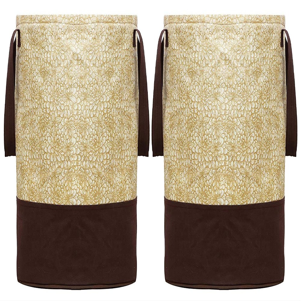 Fun Homes Pack of 2 Non Woven 45L Laundry Bag with Handle | Cloth Separator Washing Bags for Washing Machine | Flower Print Laundry Basket for Lingeries & Delicate Fabrics | Brown