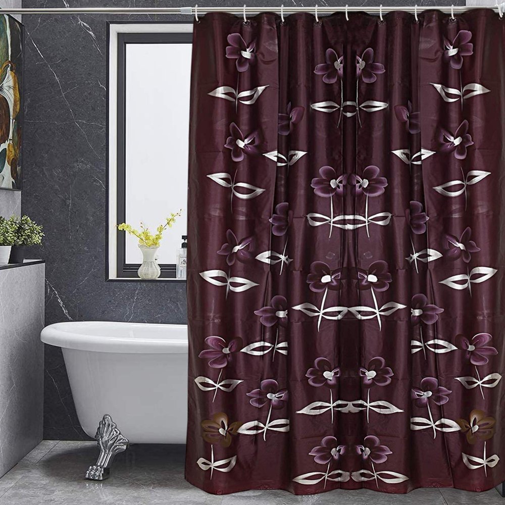 Fun Homes Waterproof 3D Coin Design 7 Feet Bathroom Shower Curtains | Outdoor PVC Curtain for Balcony | AC Curtains for Indoors | Bathroom Partition/Wall Divider for Washrooms | Fun0527 | Wine