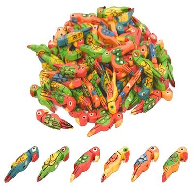 Pramod toys Wooden Parrots Beads Buttons Size 3.5 cm for Jewellery Making, Dresses, Beading, Art and Crafts and Craft Work (Multicolour) -50 Pieces