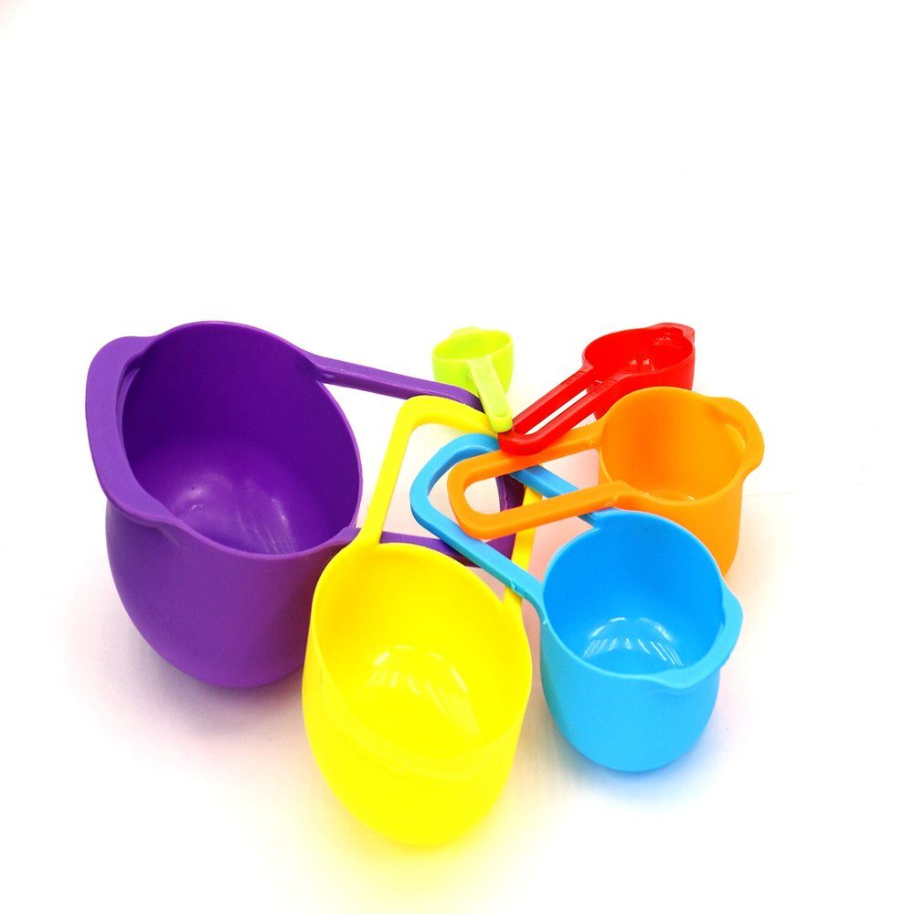 Freshome Plastic Premium Baking & Metric Food Measurement Preparation Measure Measuring Spoon and Cup Set, Set of 6-Pieces-Multi Color (7.5ml,15ml,60ml,86ml,125ml,260ml)